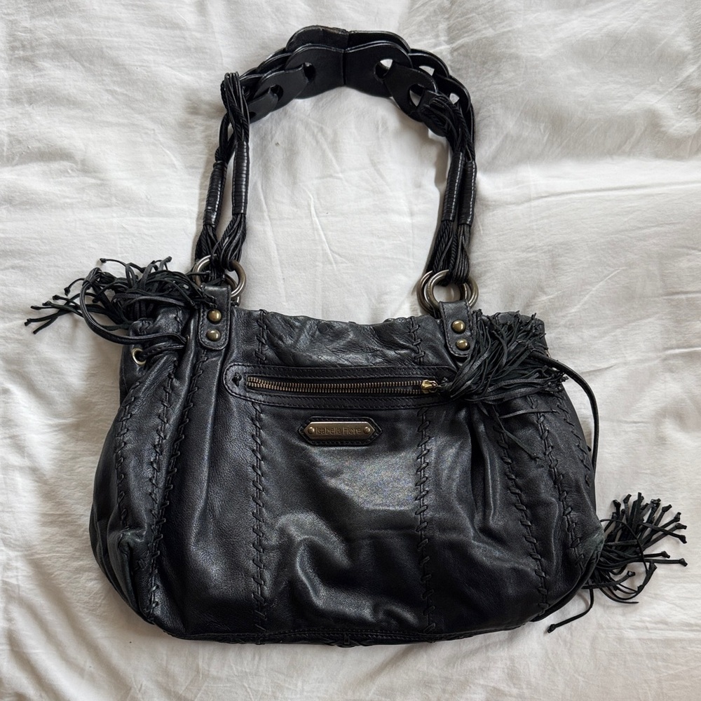 Isabella Fiore Black Leather Shoulder Bag